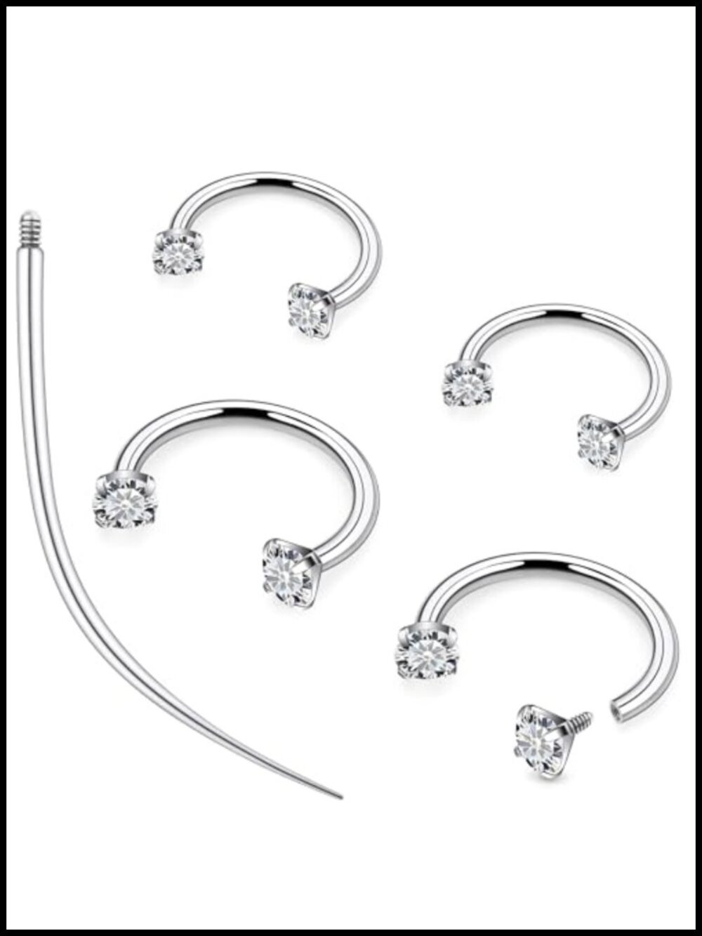 16G Titanium Horseshoe Nose Ring CZ Internally Threaded Septum Piercing Jewelry
